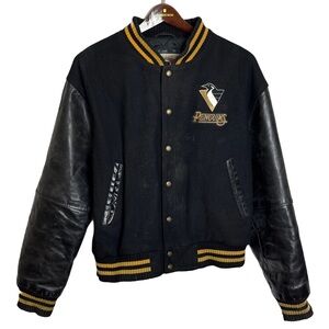 Vintage Pittsburgh Penguins Varsity Jacket – Leather & Wool – NHL Licensed (M)